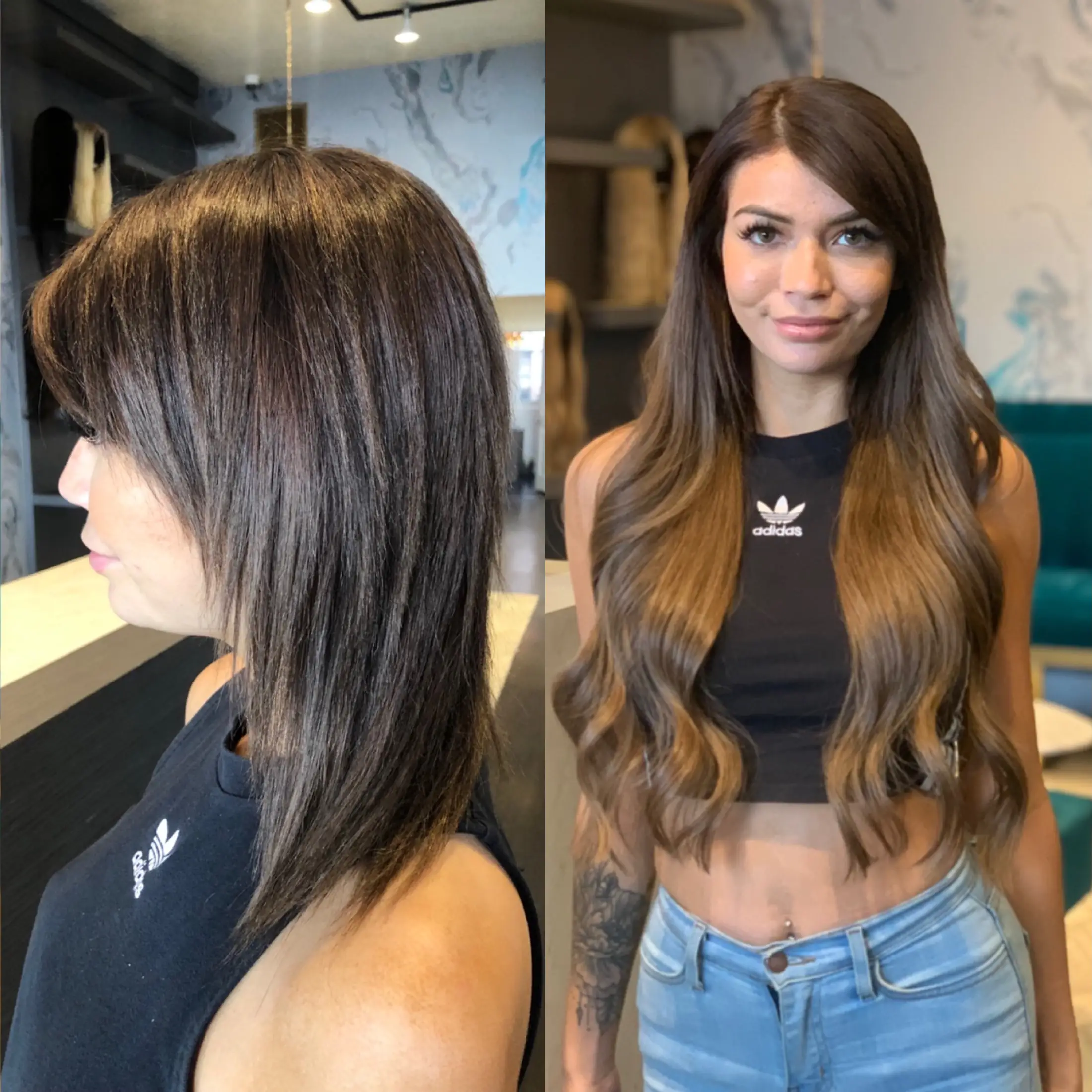Before and after: caramel hair extensions