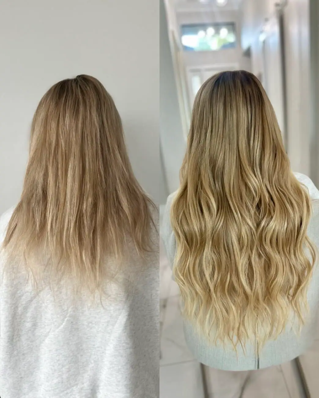Before and after: fine blonde hair given length and density