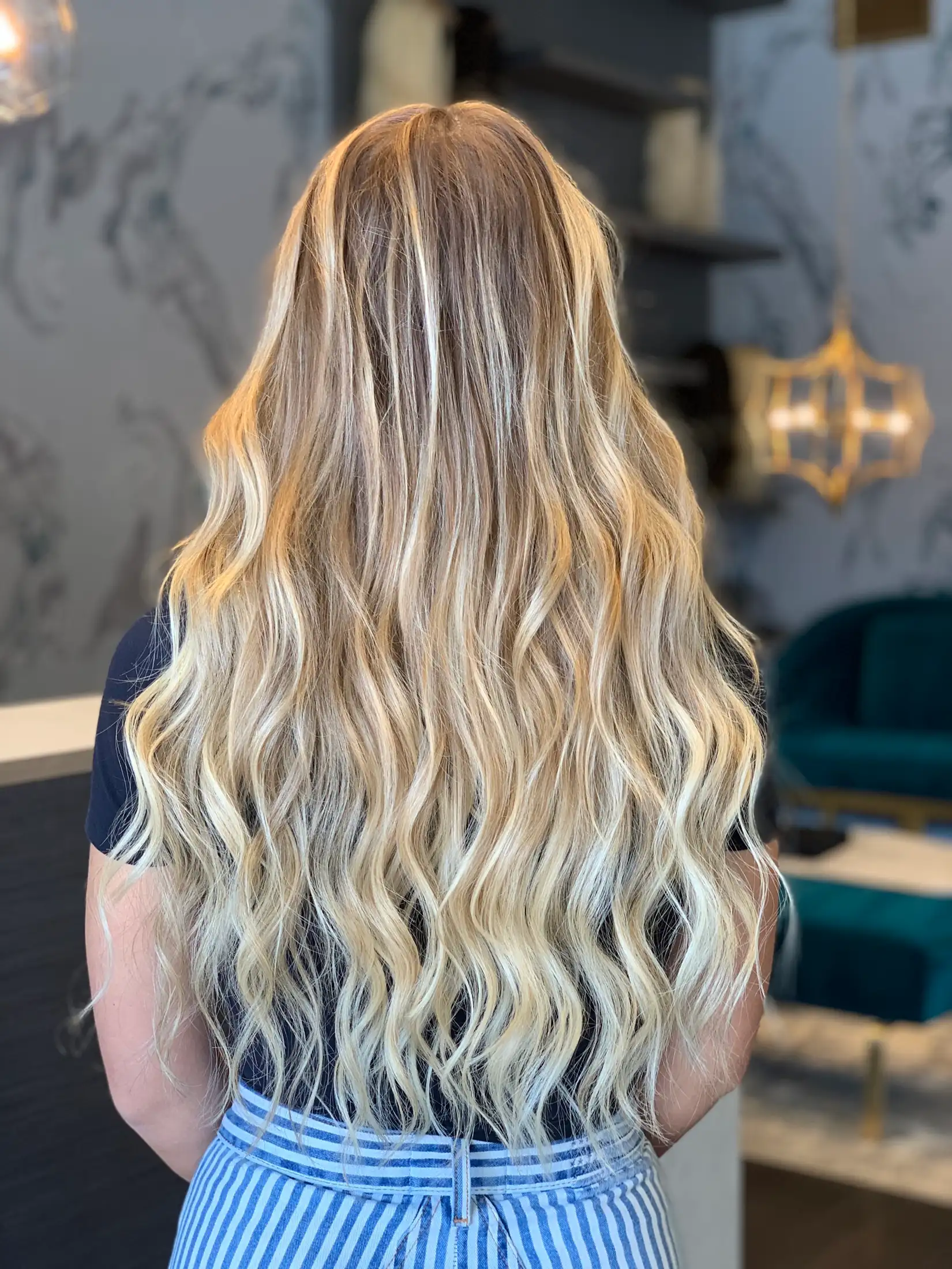 Full-length hair extensions photographed from behind in Boca Raton